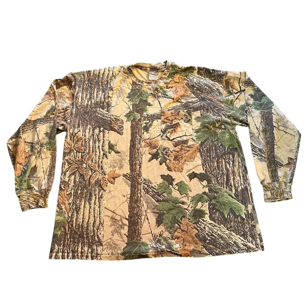Vintage Jerzees Outdoors Realtree Camo Shirt Men's Size XL Long Sleeves Hunting